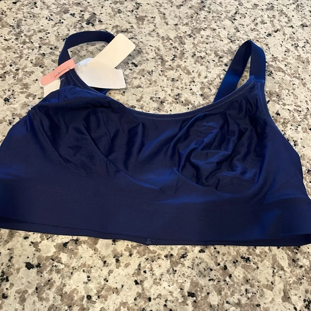 Hanes Navy Sports Bra, reversible bralette, no clasp no cups, NWT, sz Large - Picture 5 of 7